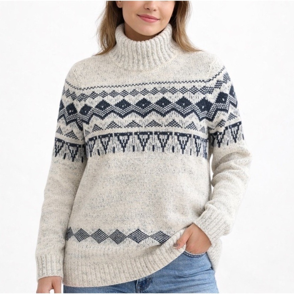 LL Bean Signature Womens L Sweater‎ Cotton Nordic Neutral Ski Heritage Old Money